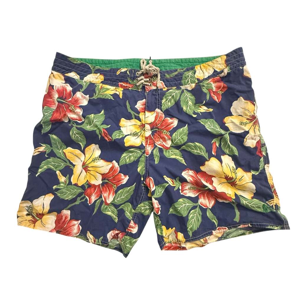 Polo Ralph Lauren Vintage Hibiscus Floral Hawaiian Swim Trunks Size 38